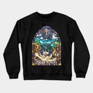 Anime Illustration Inosuke Demon Slayer Stained Glass Style Crewneck Sweatshirt